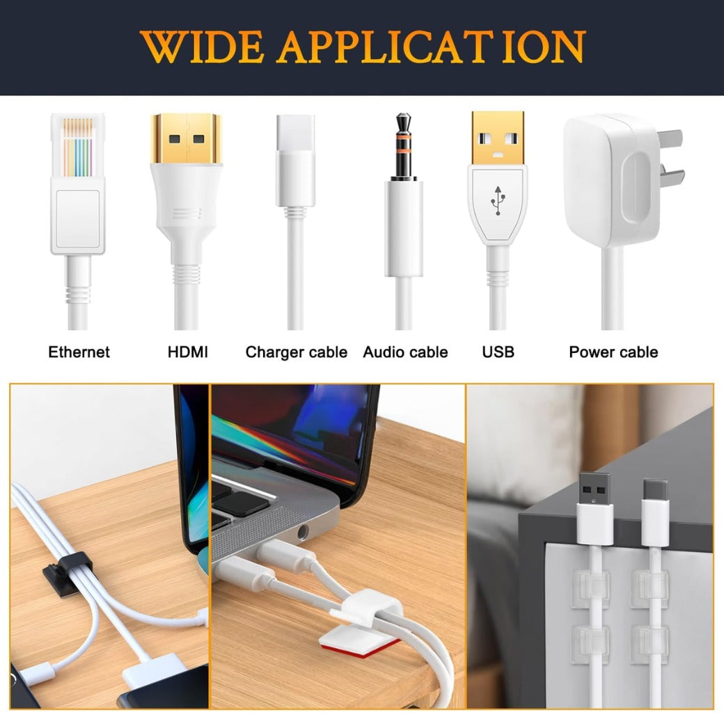 SOULWIT 50 Pcs Self Adhesive Cable Management Clips, Cable Organizers Sticky Wire Clips Cord Holder for TV PC Laptop Ethernet Cable Desktop Home Office (Black)