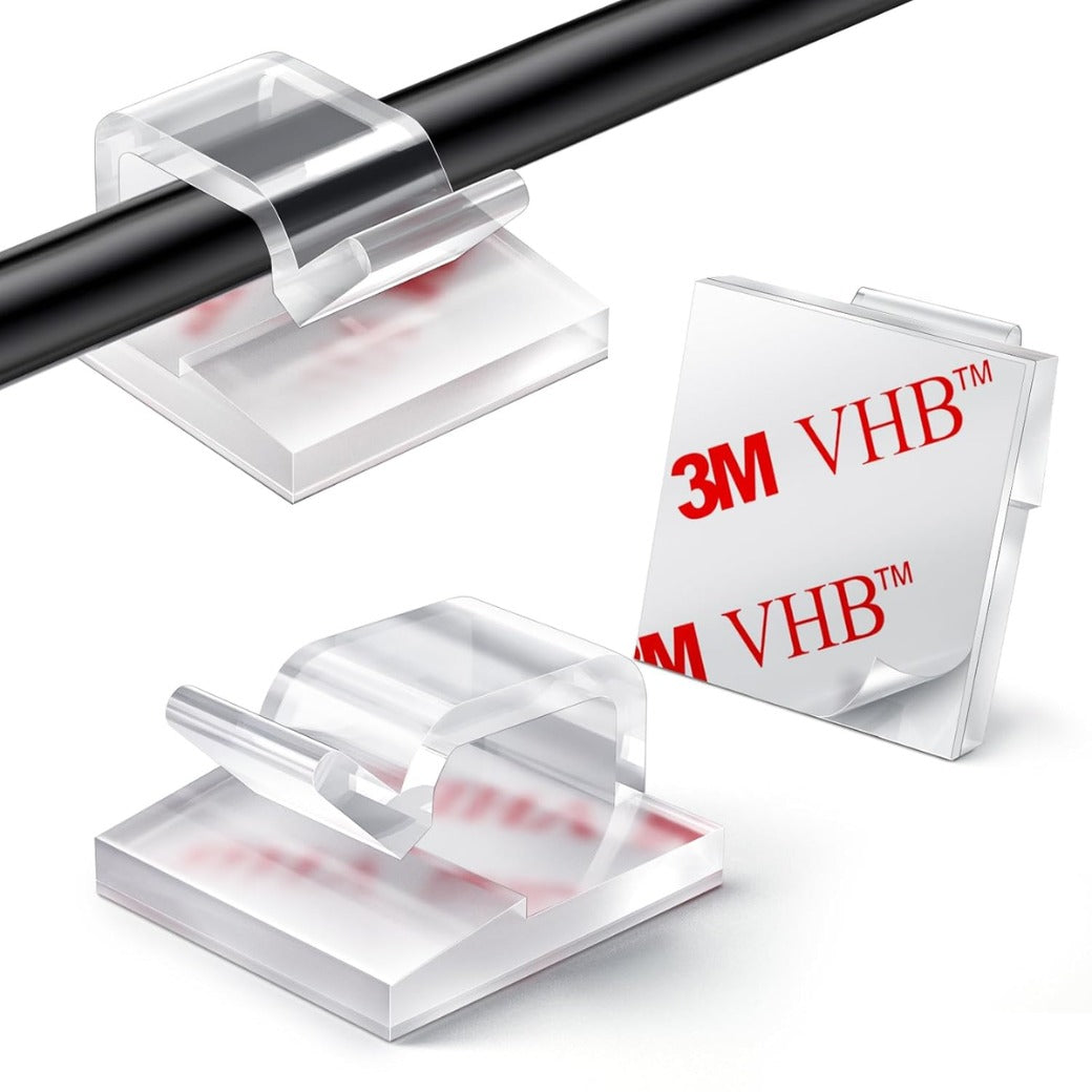 100PCS Self Adhesive Cable Clips, Sticky Wire Tidy Hooks, Adhesive Management Holder for Organiser Wall, Desk, Home and Office (Transparent, Small