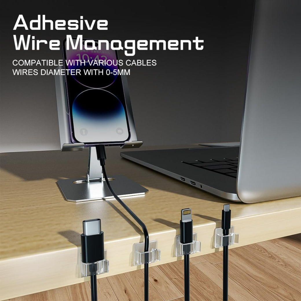 100PCS Self Adhesive Cable Clips, Sticky Wire Tidy Hooks, Adhesive Management Holder for Organiser Wall, Desk, Home and Office (Transparent, Small