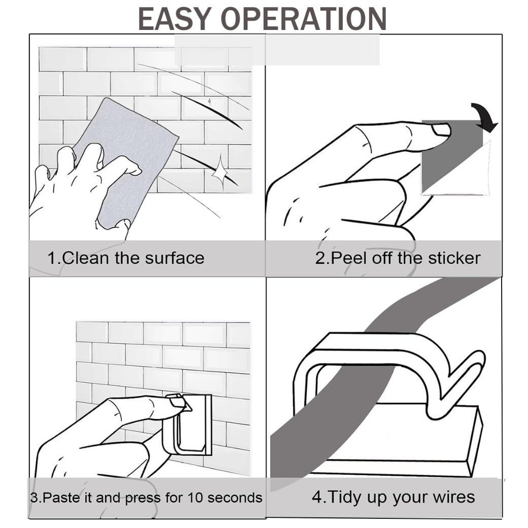 100PCS Self Adhesive Cable Clips, Sticky Wire Tidy Hooks, Adhesive Management Holder for Organiser Wall, Desk, Home and Office (Transparent, Small