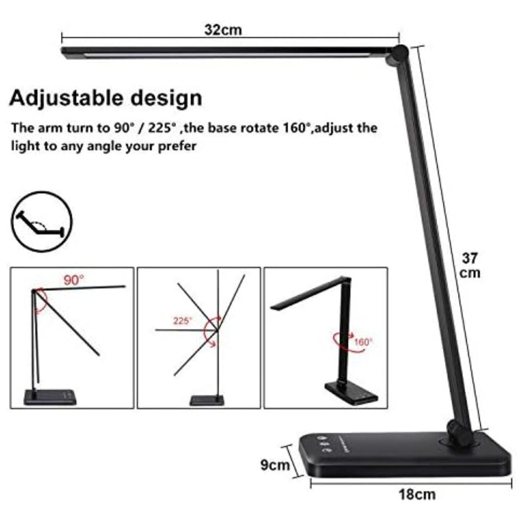 Desk lamp,Eye-caring Aluminium Dimmable Bedside lamp with USB Charging Port, 5 Light Modes x 10 Brightness Levels,Touch Control, for Home,Office,Bedroom,Reading,Work,Study, 5V, 1.2A