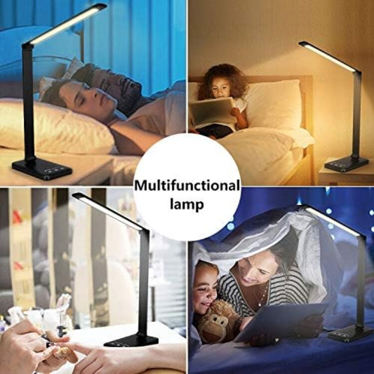 Desk lamp,Eye-caring Aluminium Dimmable Bedside lamp with USB Charging Port, 5 Light Modes x 10 Brightness Levels,Touch Control, for Home,Office,Bedroom,Reading,Work,Study, 5V, 1.2A