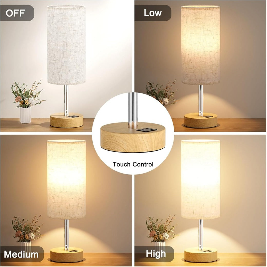 Aooshine Bedside Lamps, Table Lamp for Living Room Bedroom, Touch Lamps Bedside with USB A+C Charging Ports, Dimmable Small Lamp with Fabric Shade for Kids Room, Study, Dorm, Office(Bulb Included)