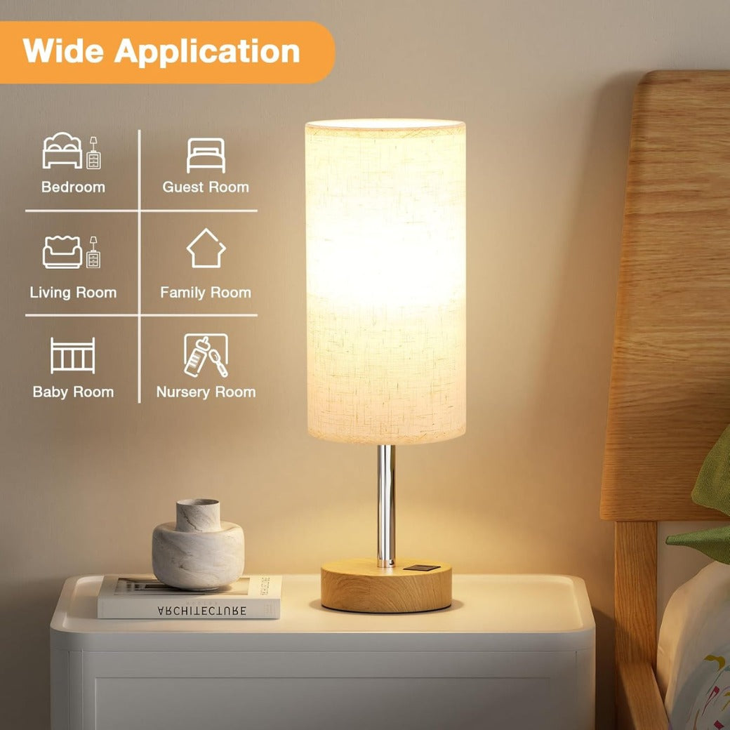 Aooshine Bedside Lamps, Table Lamp for Living Room Bedroom, Touch Lamps Bedside with USB A+C Charging Ports, Dimmable Small Lamp with Fabric Shade for Kids Room, Study, Dorm, Office(Bulb Included)