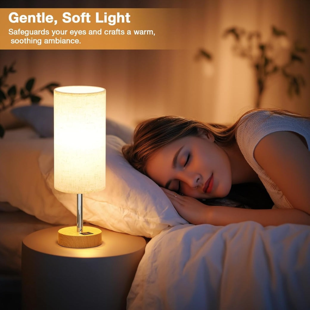 Aooshine Bedside Lamps, Table Lamp for Living Room Bedroom, Touch Lamps Bedside with USB A+C Charging Ports, Dimmable Small Lamp with Fabric Shade for Kids Room, Study, Dorm, Office(Bulb Included)