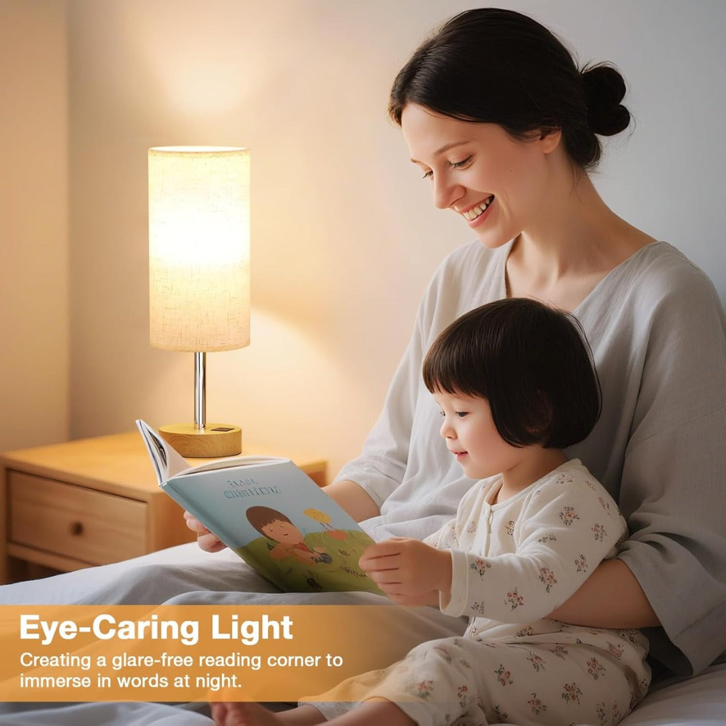 Aooshine Bedside Lamps, Table Lamp for Living Room Bedroom, Touch Lamps Bedside with USB A+C Charging Ports, Dimmable Small Lamp with Fabric Shade for Kids Room, Study, Dorm, Office(Bulb Included)