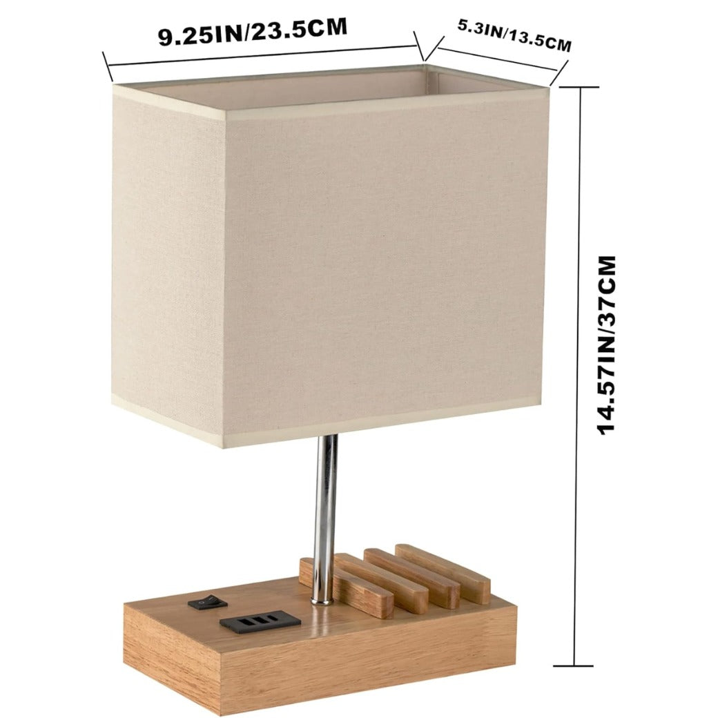 USB Bedside Table Lamp, HHome Plus Desk Lamp with 3 USB Charging Ports and Phone Charge Dock, Wood Charging Station and Organizer, Perfect Light for Bedroom, Guest Room, Living Room, Office