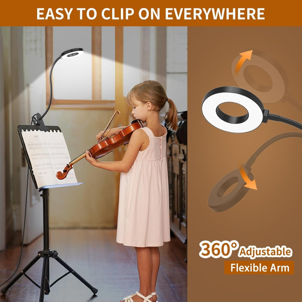 iZELL LED Desk Lamp with USB Adapter【3 Color Modes 10 Brightness】 Eye Caring Clip on Clamp Light, 40cm Flexible Arm Book Ring Light for Gaming/Video Conference/Reading, Clip on Table, Headboard