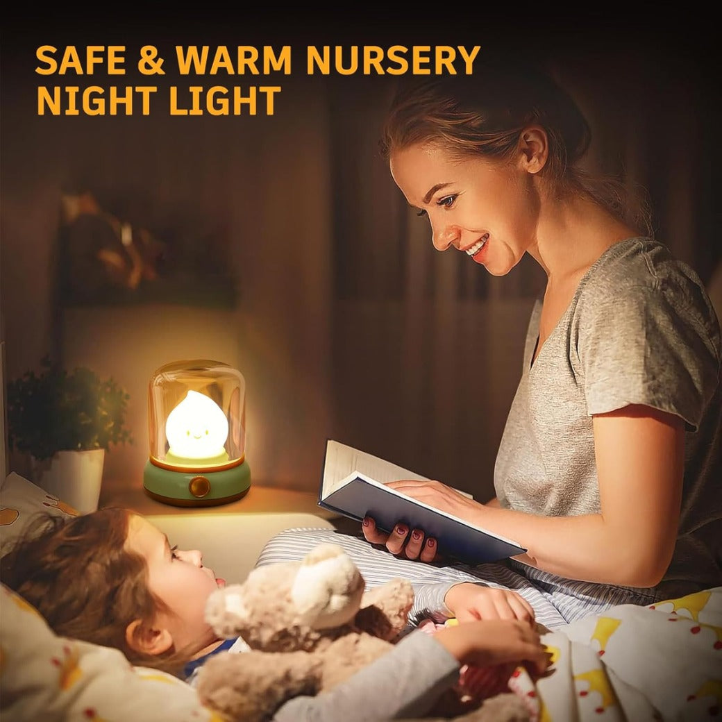 Ghost Campfire Night Light, Small Cute Kerosene Bedside Lamp, 2 Modes Dimmable Warm Night Lamp with Timer, Rechargeable Battery Night Light for Baby Nursing/Kids Sleep Aid/Camping/Party/Room Decor
