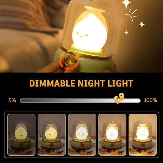Ghost Campfire Night Light, Small Cute Kerosene Bedside Lamp, 2 Modes Dimmable Warm Night Lamp with Timer, Rechargeable Battery Night Light for Baby Nursing/Kids Sleep Aid/Camping/Party/Room Decor