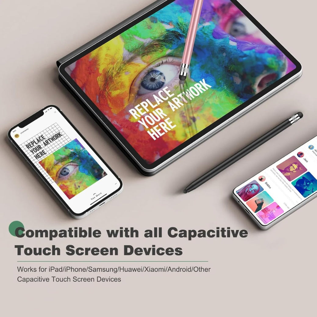 MEKO Stylus Pens for Touch Screens, Universal Tablet Pen Capacitive 2 in 1 Stylus for iPhone/iPad/pro/Mini/Air/Samsung/Tablet (Black + Rose Gold)