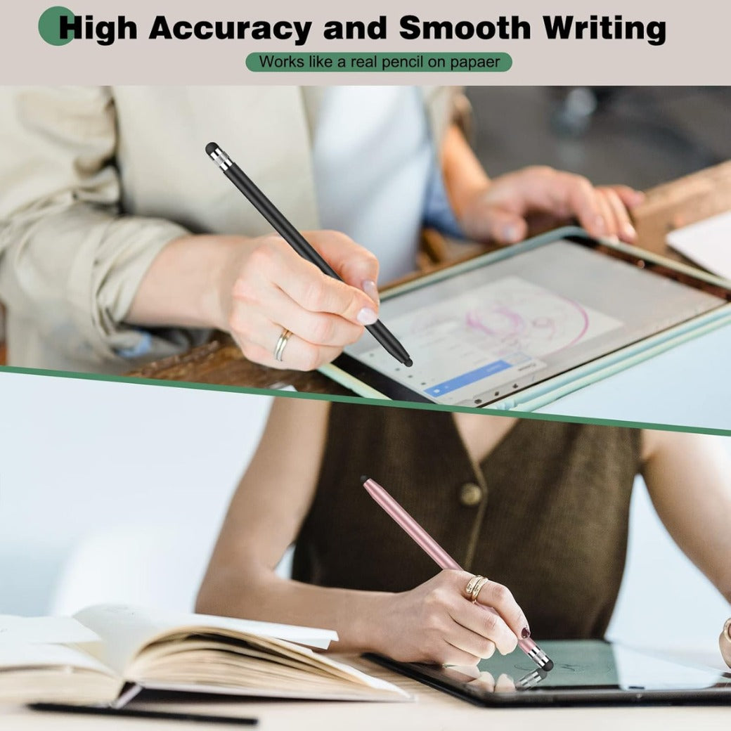 MEKO Stylus Pens for Touch Screens, Universal Tablet Pen Capacitive 2 in 1 Stylus for iPhone/iPad/pro/Mini/Air/Samsung/Tablet (Black + Rose Gold)