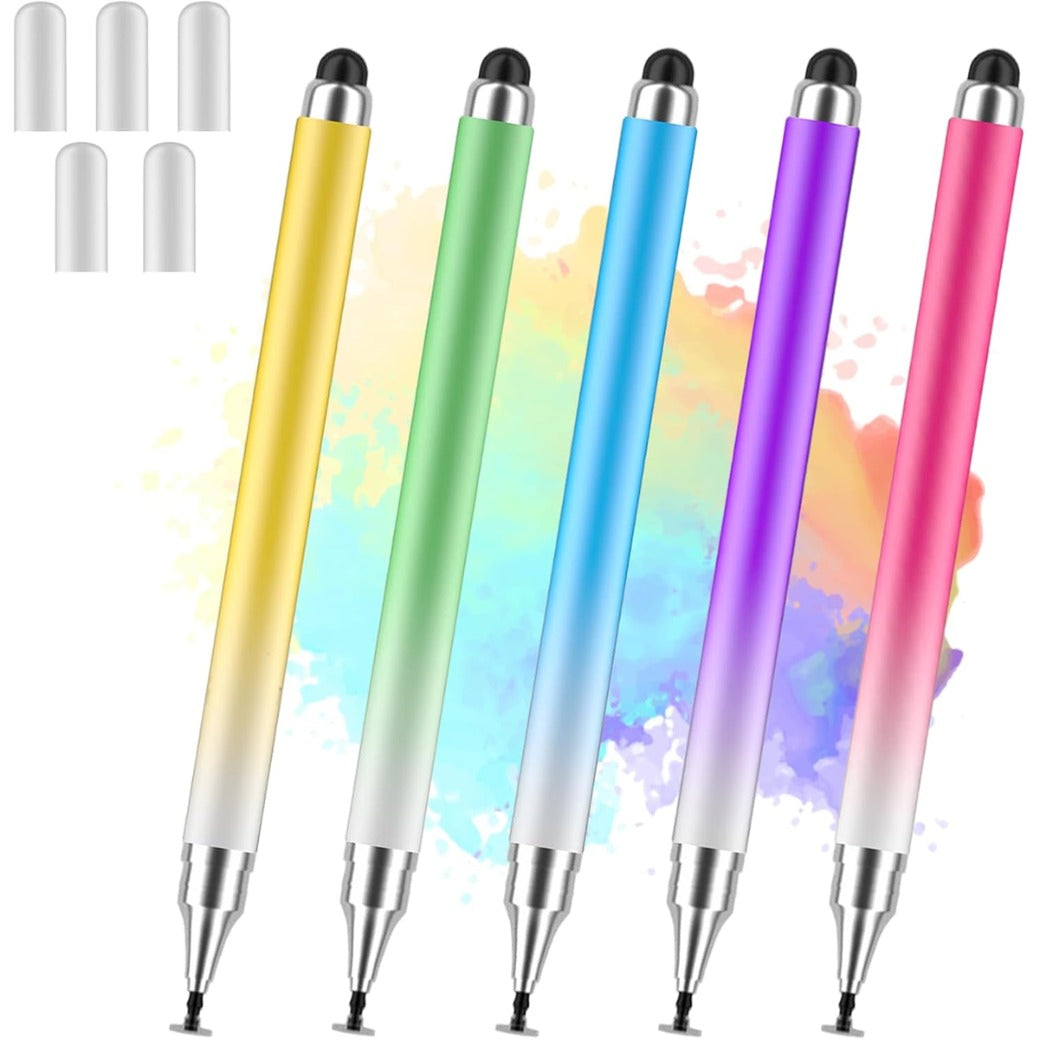Stylus Pens for Touch Screens, Universal 2 in 1 Stylus Pen for iPad Compatible with iPhone, iPad, Android, Microsoft Tablets, Phones, Surface,[5 Pack]-Blue,Green,Pink,Purple,Yellow