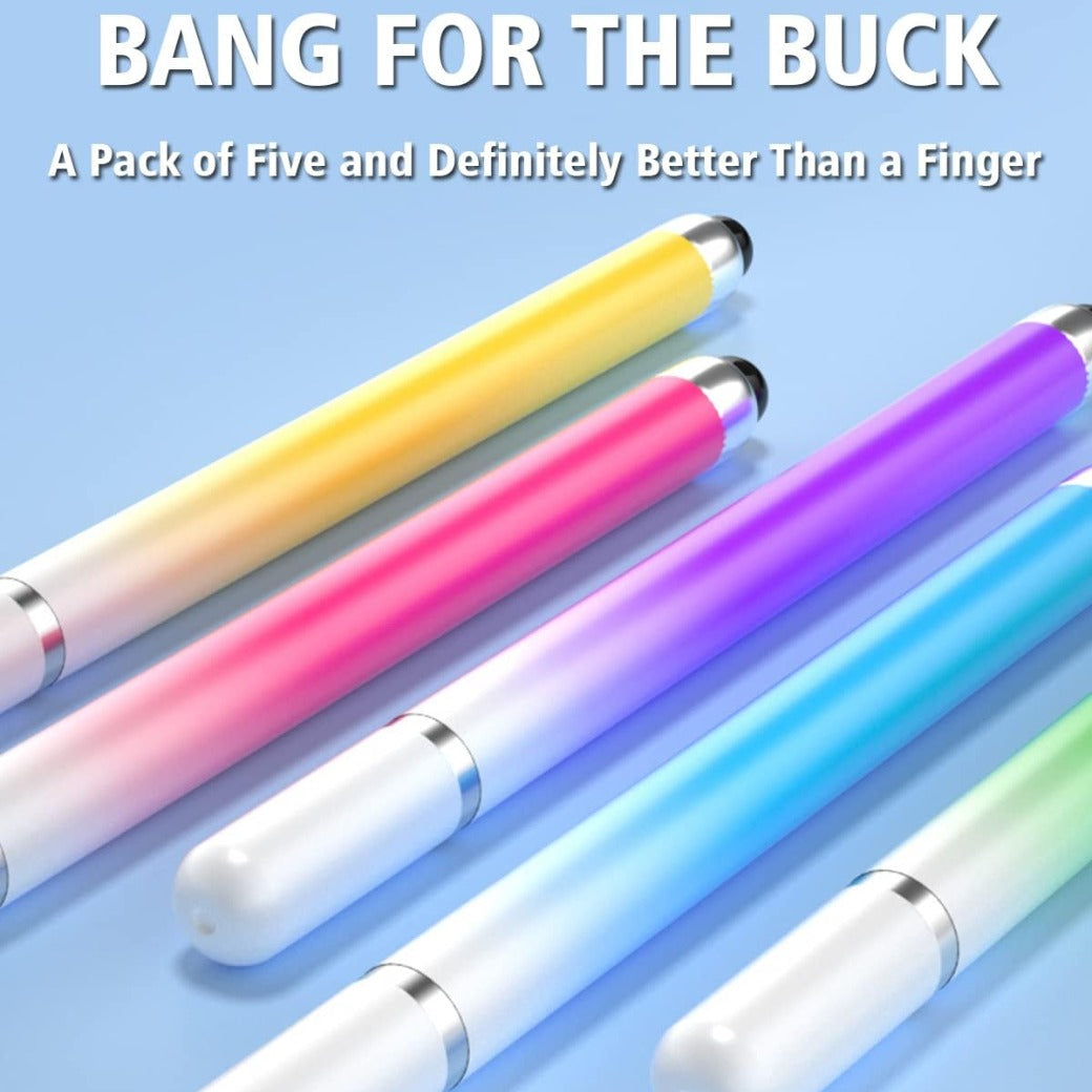 Stylus Pens for Touch Screens, Universal 2 in 1 Stylus Pen for iPad Compatible with iPhone, iPad, Android, Microsoft Tablets, Phones, Surface,[5 Pack]-Blue,Green,Pink,Purple,Yellow