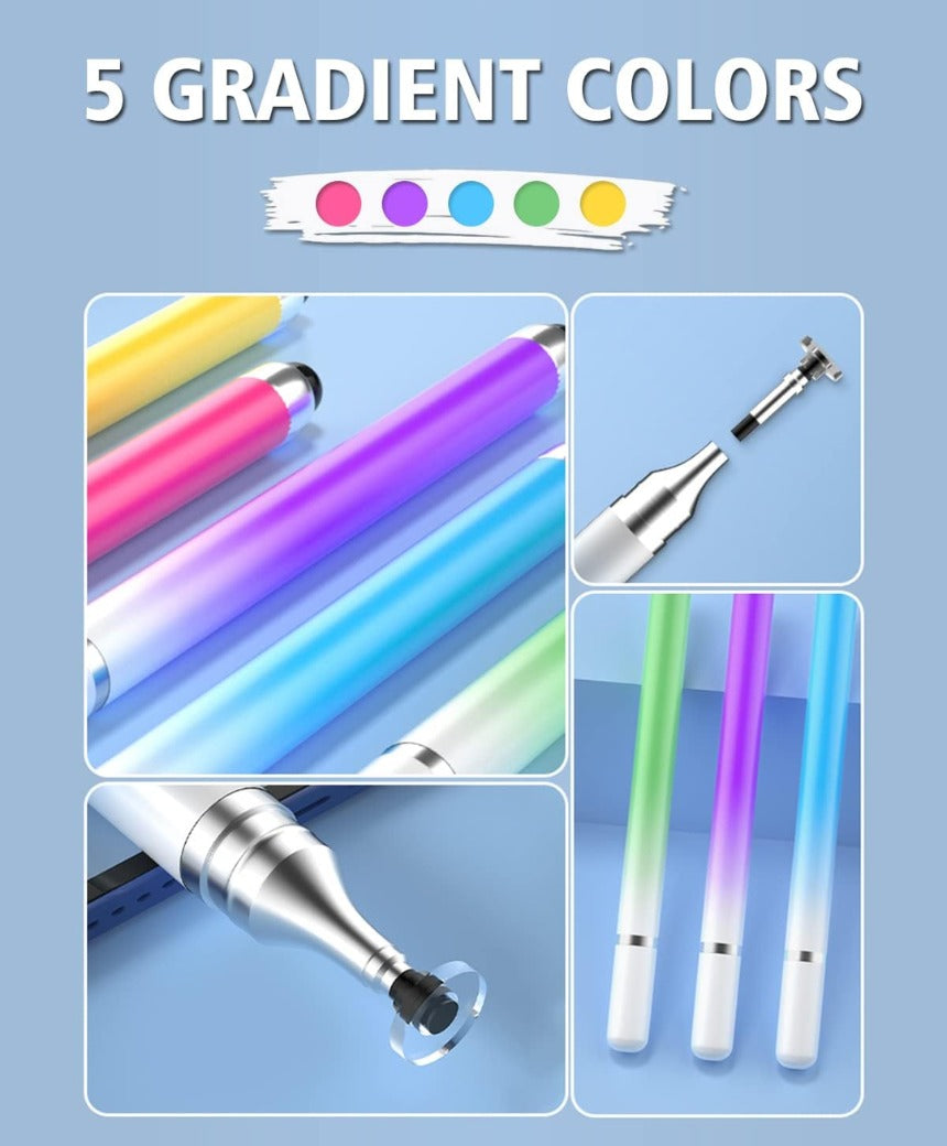Stylus Pens for Touch Screens, Universal 2 in 1 Stylus Pen for iPad Compatible with iPhone, iPad, Android, Microsoft Tablets, Phones, Surface,[5 Pack]-Blue,Green,Pink,Purple,Yellow