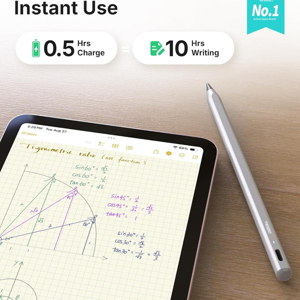 Metapen Pencil A8 for iPad 2018-2025, (2X Faster Charge), Pixel Precision, Tilt Sensitive Stylus Pen Compatible Apple iPad 11/10/9/8/7/6th Gen, Pro 12.9/11/13 Inch M4, Air 3/4/5/M2/M3, Mini5/6, Grey