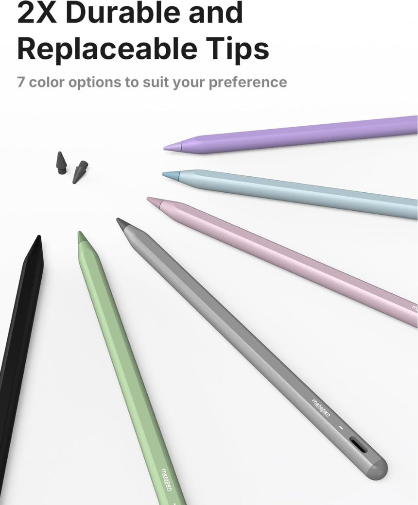 Metapen Pencil A8 for iPad 2018-2025, (2X Faster Charge), Pixel Precision, Tilt Sensitive Stylus Pen Compatible Apple iPad 11/10/9/8/7/6th Gen, Pro 12.9/11/13 Inch M4, Air 3/4/5/M2/M3, Mini5/6, Grey