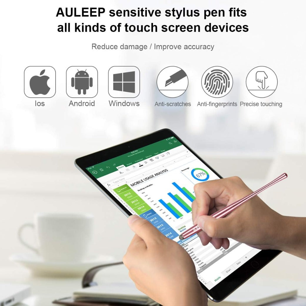 Stylus Pen, AULEEP Tablet Touch Screen Styluses Pens, 2 Pack with 4 Nanofiber tips Stylus Pen for Mobile Phones, iPads, Kindles, Microsoft Surface (silver and rose gold)