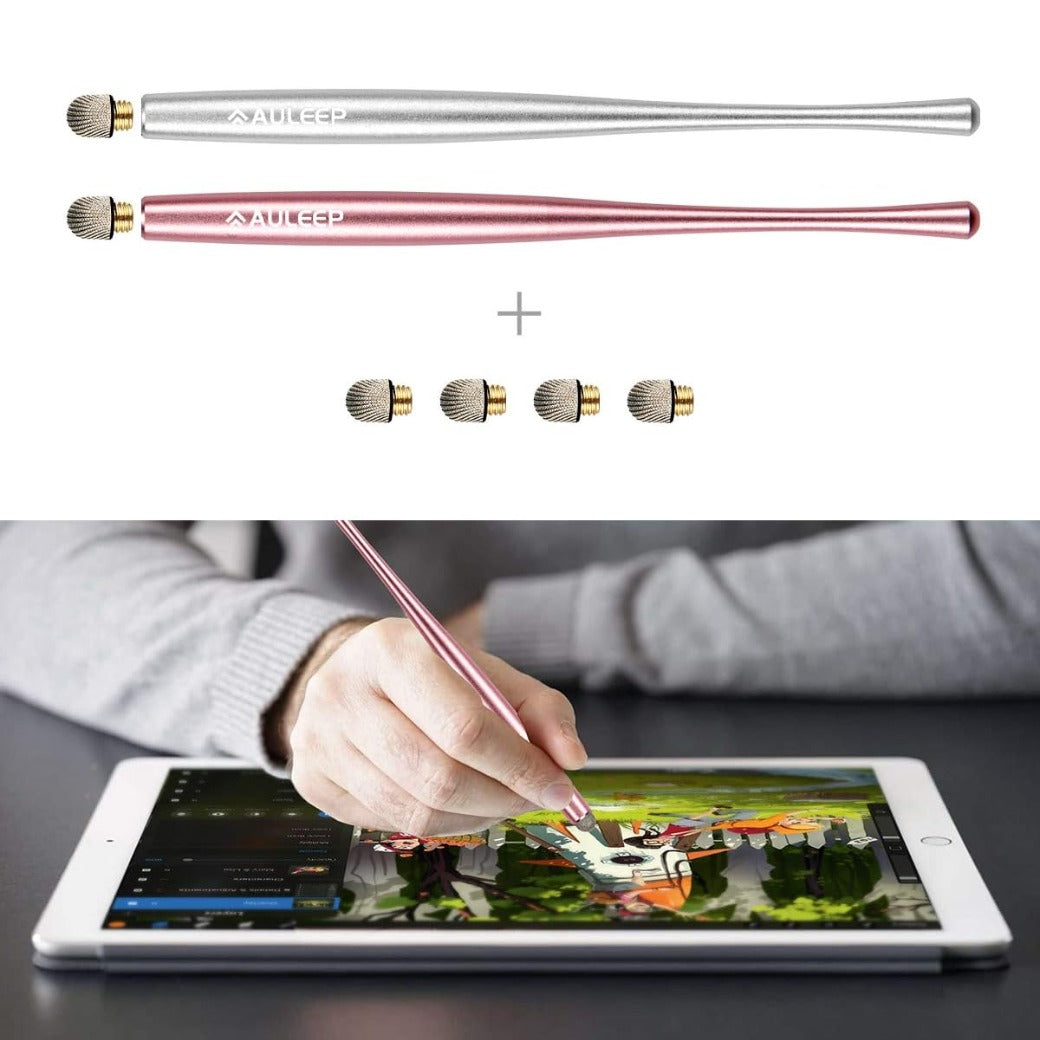 Stylus Pen, AULEEP Tablet Touch Screen Styluses Pens, 2 Pack with 4 Nanofiber tips Stylus Pen for Mobile Phones, iPads, Kindles, Microsoft Surface (silver and rose gold)