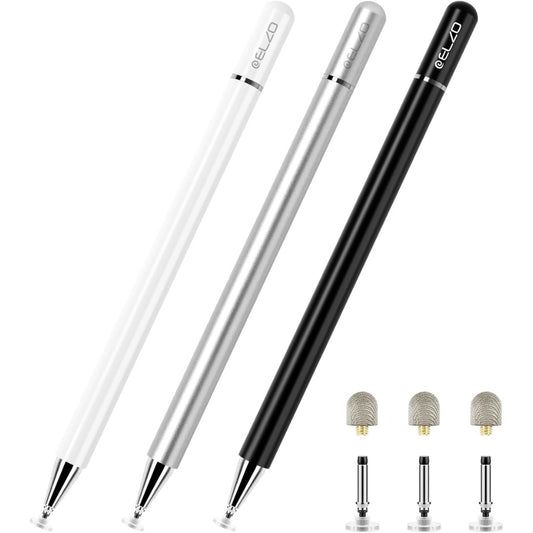 ELZO Stylus Pens for Touch Screen, 2 in 1 Universal Stylus, High Sensitivity Surface Pen with Extra 6 Tips, for All Tablet Touch Screens iPhone iPad Pro Android Tablets Chromebook