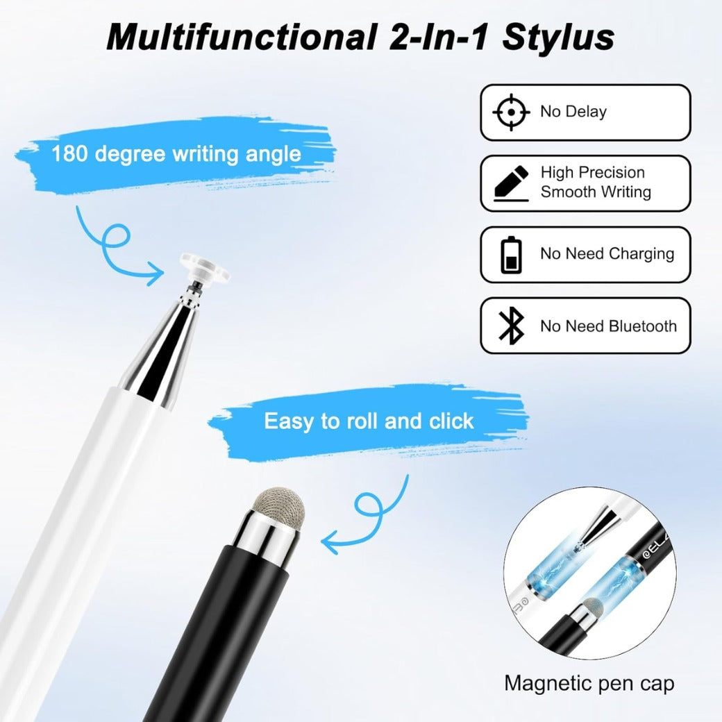 ELZO Stylus Pens for Touch Screen, 2 in 1 Universal Stylus, High Sensitivity Surface Pen with Extra 6 Tips, for All Tablet Touch Screens iPhone iPad Pro Android Tablets Chromebook