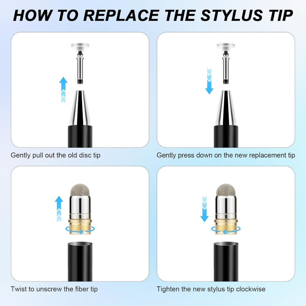 ELZO Stylus Pens for Touch Screen, 2 in 1 Universal Stylus, High Sensitivity Surface Pen with Extra 6 Tips, for All Tablet Touch Screens iPhone iPad Pro Android Tablets Chromebook