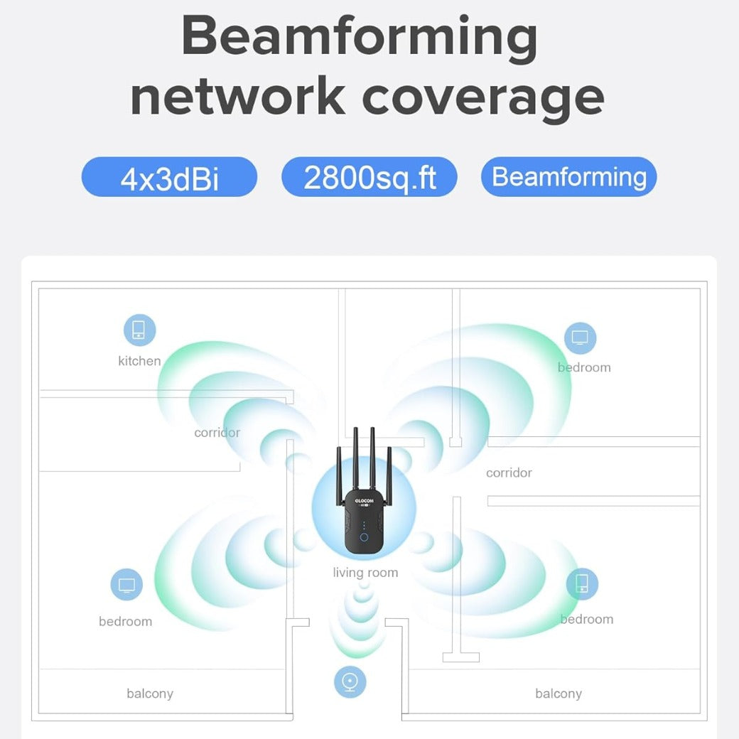 Click to see full view 2025 Newest WiFi Booster Range Extender 1200Mbps WiFi Extender Booster Dual Band 5GHz & 2.4GHz Wireless Internet Booster/Hotspot with Wider Coverage, Broadband Extender, UK Plug