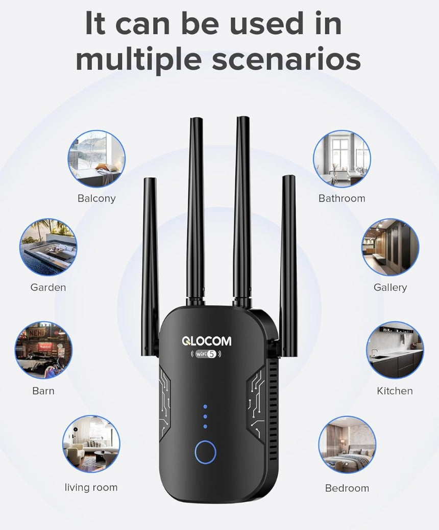 Click to see full view 2025 Newest WiFi Booster Range Extender 1200Mbps WiFi Extender Booster Dual Band 5GHz & 2.4GHz Wireless Internet Booster/Hotspot with Wider Coverage, Broadband Extender, UK Plug