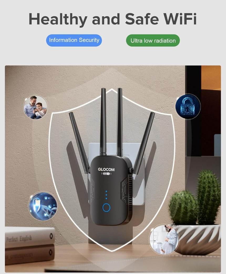 Click to see full view 2025 Newest WiFi Booster Range Extender 1200Mbps WiFi Extender Booster Dual Band 5GHz & 2.4GHz Wireless Internet Booster/Hotspot with Wider Coverage, Broadband Extender, UK Plug