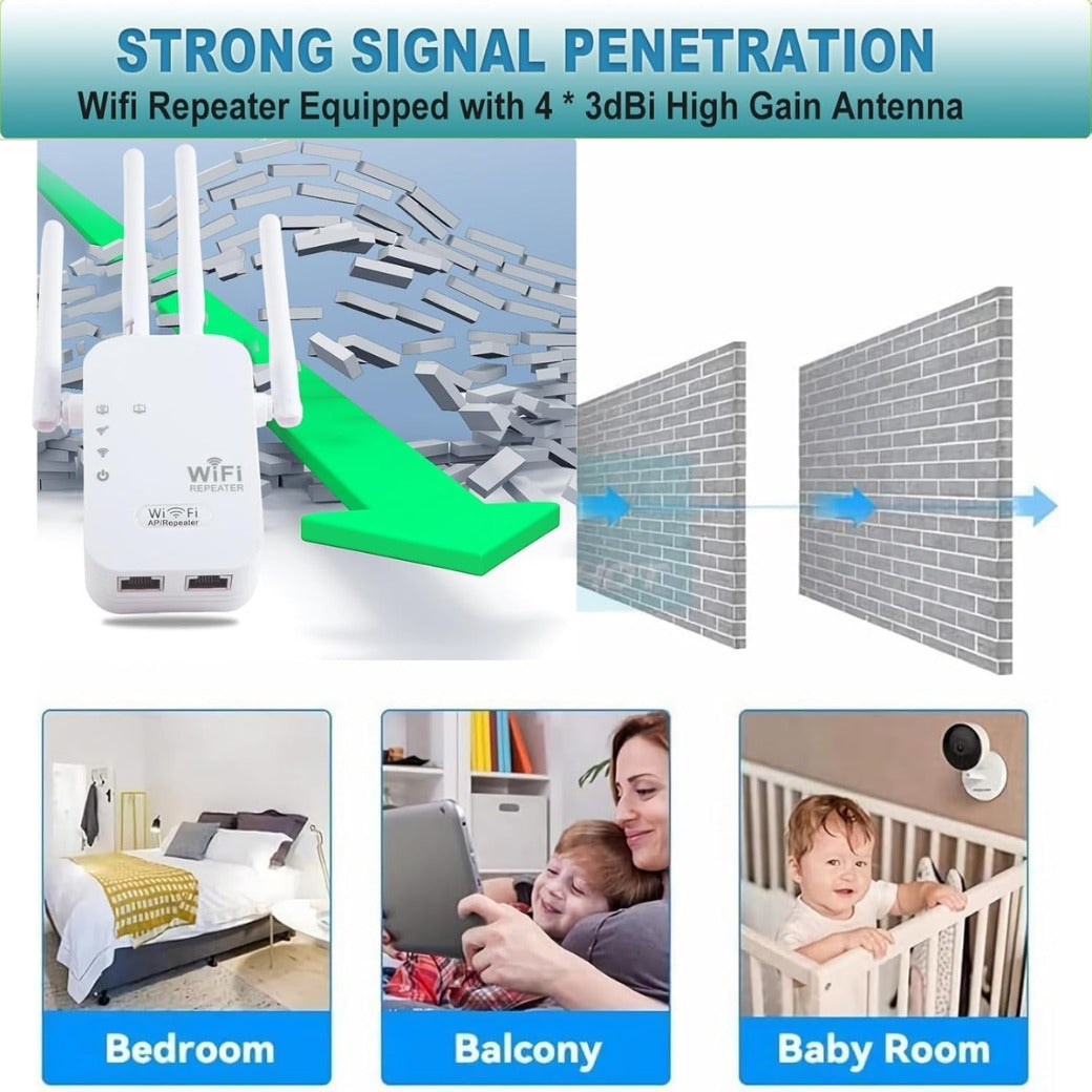 WiFi Booster Range Extender 1200Mbps, WiFi Signal Amplifier Dual Band 5GHz & 2.4GHz, 4 Antennas WIFI Signal Booster Repeater with Ethernet Port, Wireless Internet Booster/Hotspot with Wider Coverage