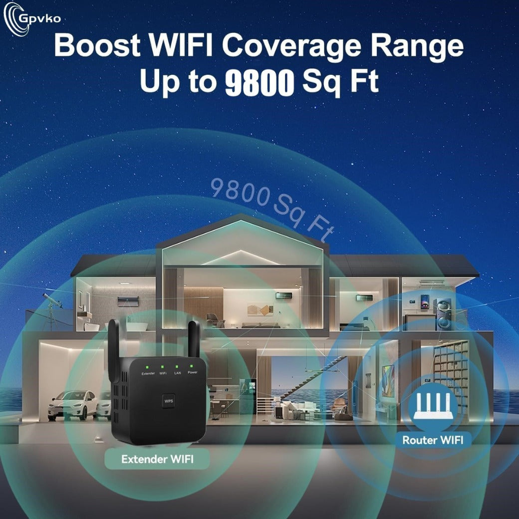 2025 Newest WiFi Extender, WiFi Booster, WiFi Repeater, Covers Up to 9800 Sq.ft and 50 Devices, Internet Booster - with Ethernet Port, Quick Setup, Home Wireless Signal Booster（Black
