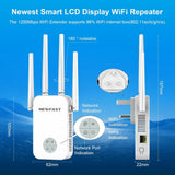 NEWFAST WiFi Booster Range Extender 1200Mbps Dual Band WiFi Extender Booster 5GHz & 2.4GHz, 4x Antennas, Access Point Hotspot with 360° Coverage, Wi-Fi Repeater, UK Plug