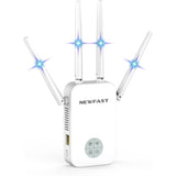 NEWFAST WiFi Booster Range Extender 1200Mbps Dual Band WiFi Extender Booster 5GHz & 2.4GHz, 4x Antennas, Access Point Hotspot with 360° Coverage, Wi-Fi Repeater, UK Plug