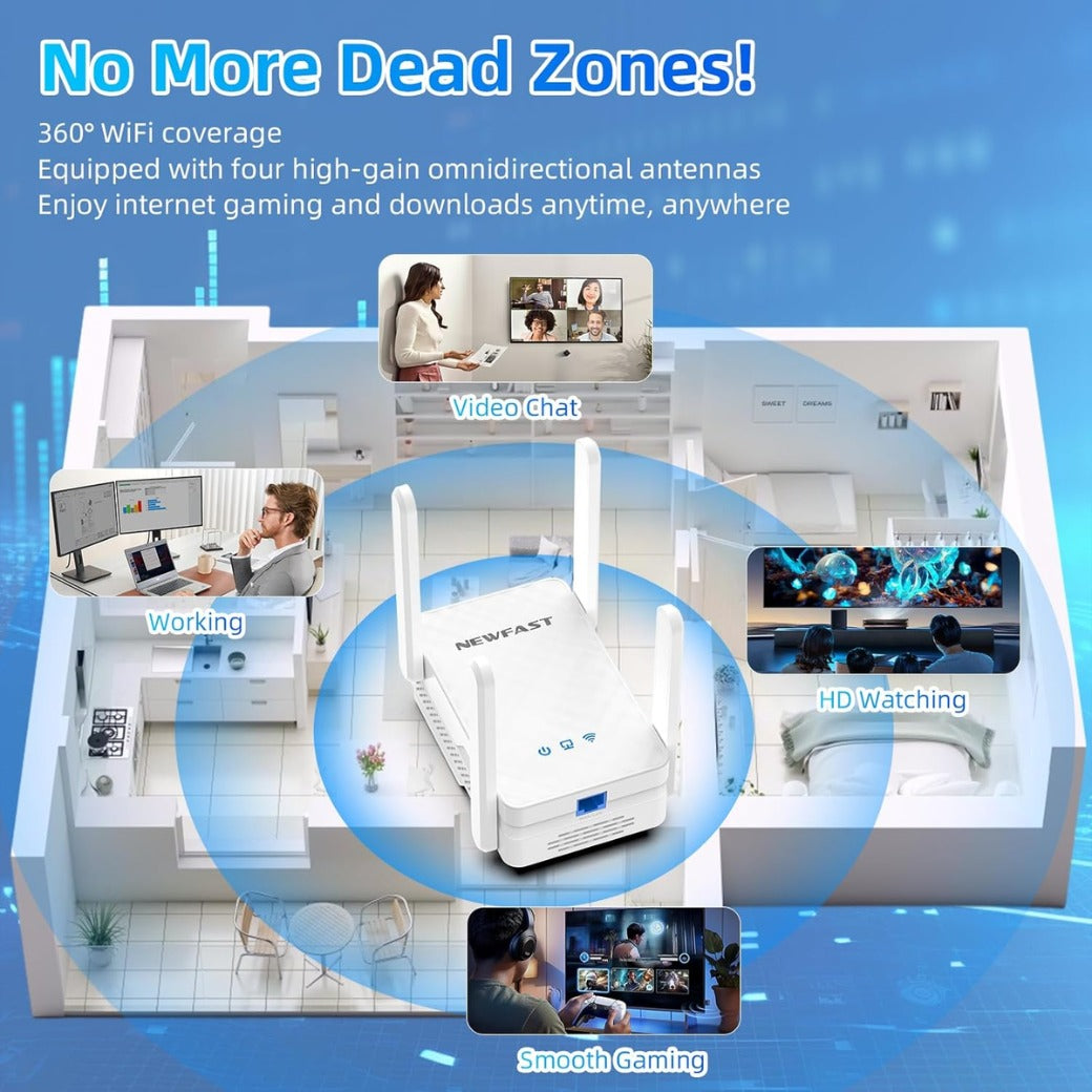 NEWFAST AX3000 WiFi6 Range Extender, Broadband Dual Band Wi-Fi Extender WiFi Range Extender WiFi Booster, Gigabit Port, Wi-Fi Booster Range Extender, 5Modes, Works with Any Wifi Router, WPS, UK Plug