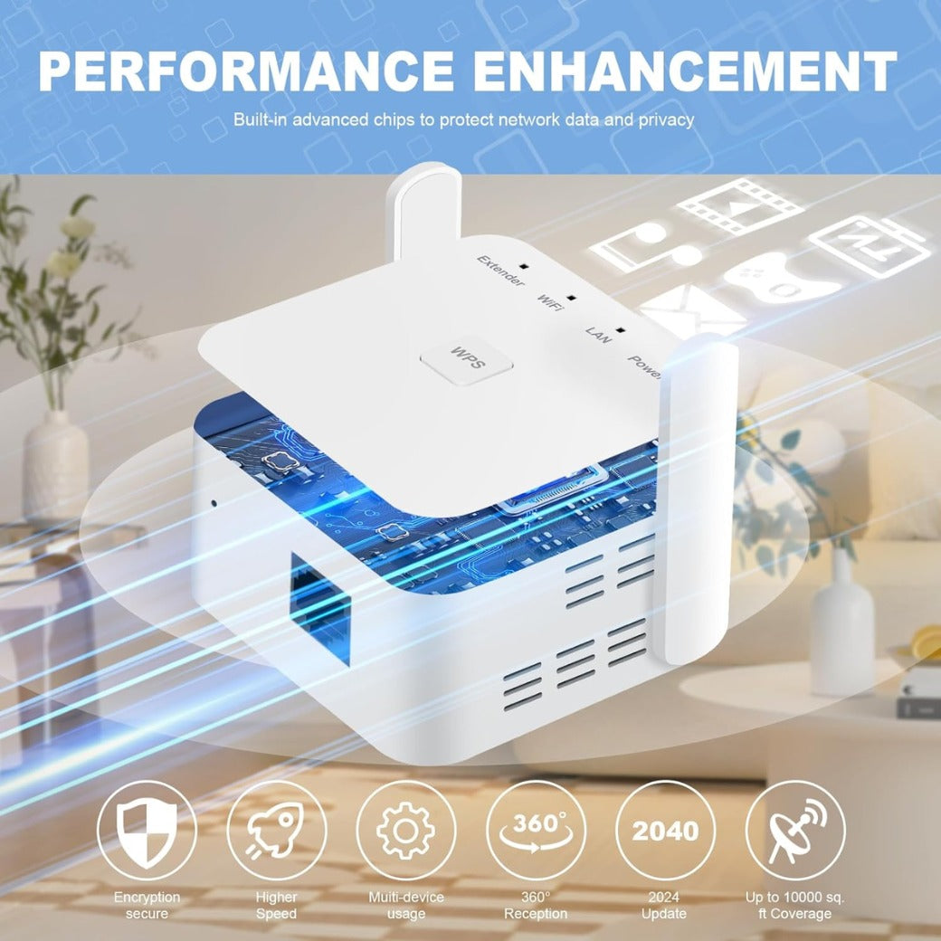 WiFi Extender Booster with Ethernet Port - Plug-In WiFi Booster - WiFi Internet Repeater and Range Extender for Home - Internet Booster, Wireless WiFi Boosterfor Improved Coverage