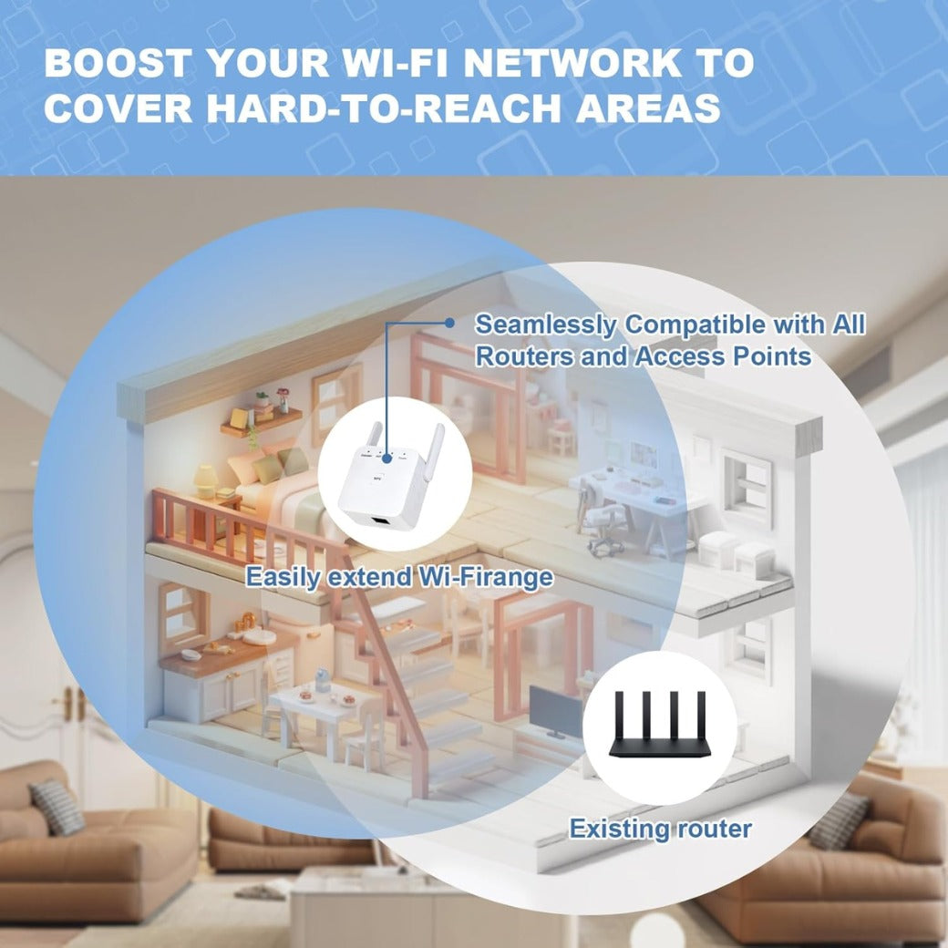 WiFi Extender Booster with Ethernet Port - Plug-In WiFi Booster - WiFi Internet Repeater and Range Extender for Home - Internet Booster, Wireless WiFi Boosterfor Improved Coverage