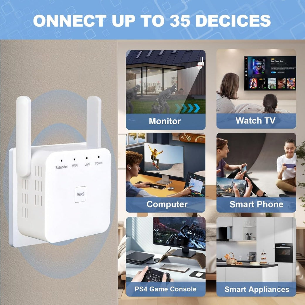 WiFi Extender Booster with Ethernet Port - Plug-In WiFi Booster - WiFi Internet Repeater and Range Extender for Home - Internet Booster, Wireless WiFi Boosterfor Improved Coverage