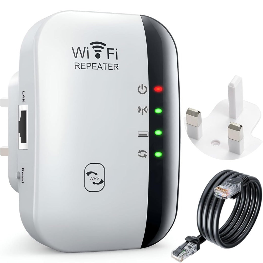 WiFi Extender Booster, Internet Repeater with Ethernet Port, Long Range Covers Up to 3000 Sq.ft and 45 Devices, Quick Setup, Broadband Wireless Signal Amplifier for Home
