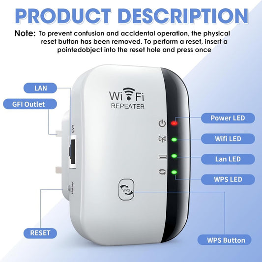 WiFi Extender Booster, Internet Repeater with Ethernet Port, Long Range Covers Up to 3000 Sq.ft and 45 Devices, Quick Setup, Broadband Wireless Signal Amplifier for Home