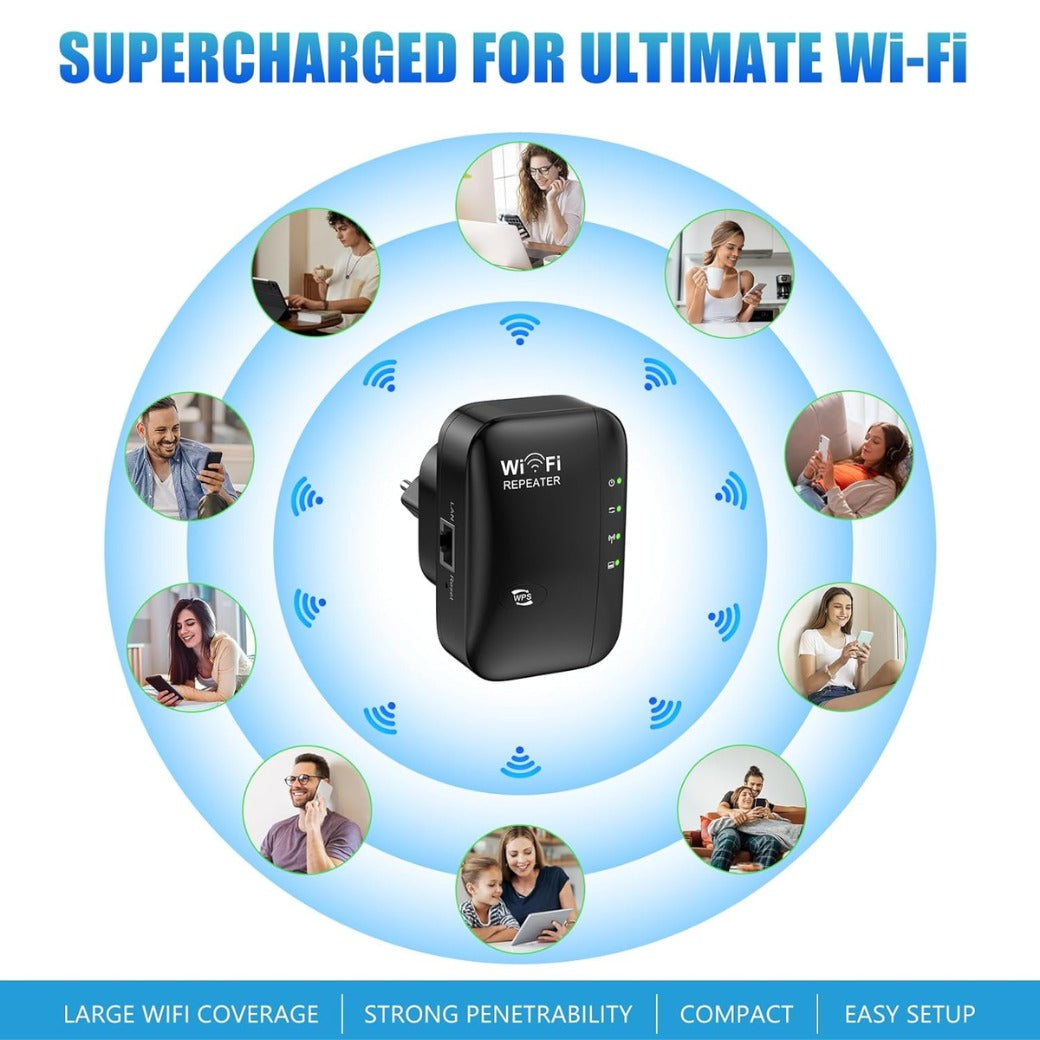 WiFi Extender Booster, 2.4GHz 300Mbps Internet booster, WiFi Booster Range Extender Up to 5000sq.ft and 50+ Devices, , Wi-Fi Repeater Wireless Signal Amplifier with Ethernet Port, Quick Setup (Black)