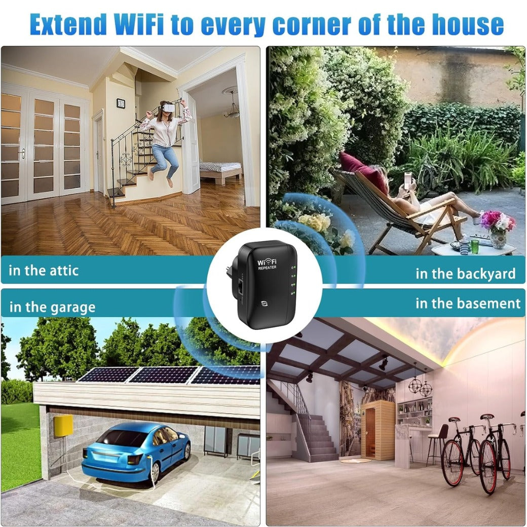 WiFi Extender Booster, 2.4GHz 300Mbps Internet booster, WiFi Booster Range Extender Up to 5000sq.ft and 50+ Devices, , Wi-Fi Repeater Wireless Signal Amplifier with Ethernet Port, Quick Setup (Black)