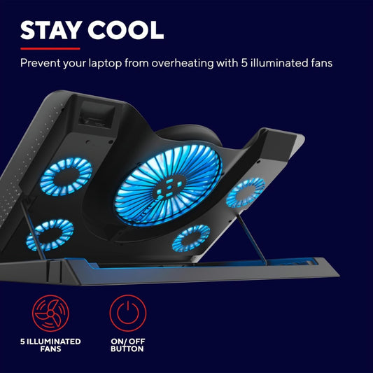 Trust Gaming GXT 1125 Quno Laptop Cooling Stand - Laptops up to 17.3 inch, 5 Blue Illuminated Fans, Adjustable Angle, Computer Cooler - Blac