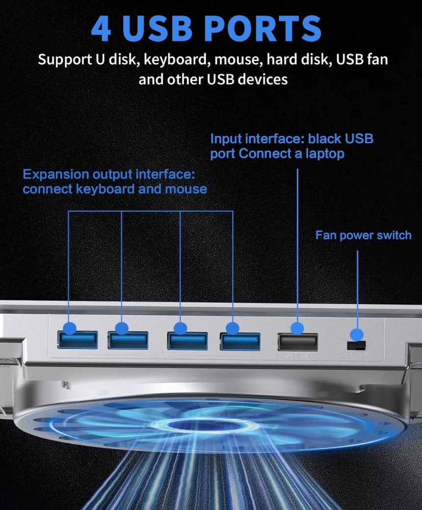SOUNDANCE Laptop Cooling Pad with Upgrade Low-Noise Fan and 3.0 USB Hubs, Ventilated Laptop Cooler Prevent Overheating, Adjustable Ergonomic Laptop Stand Support Up to 16” Gaming Notebook Computer