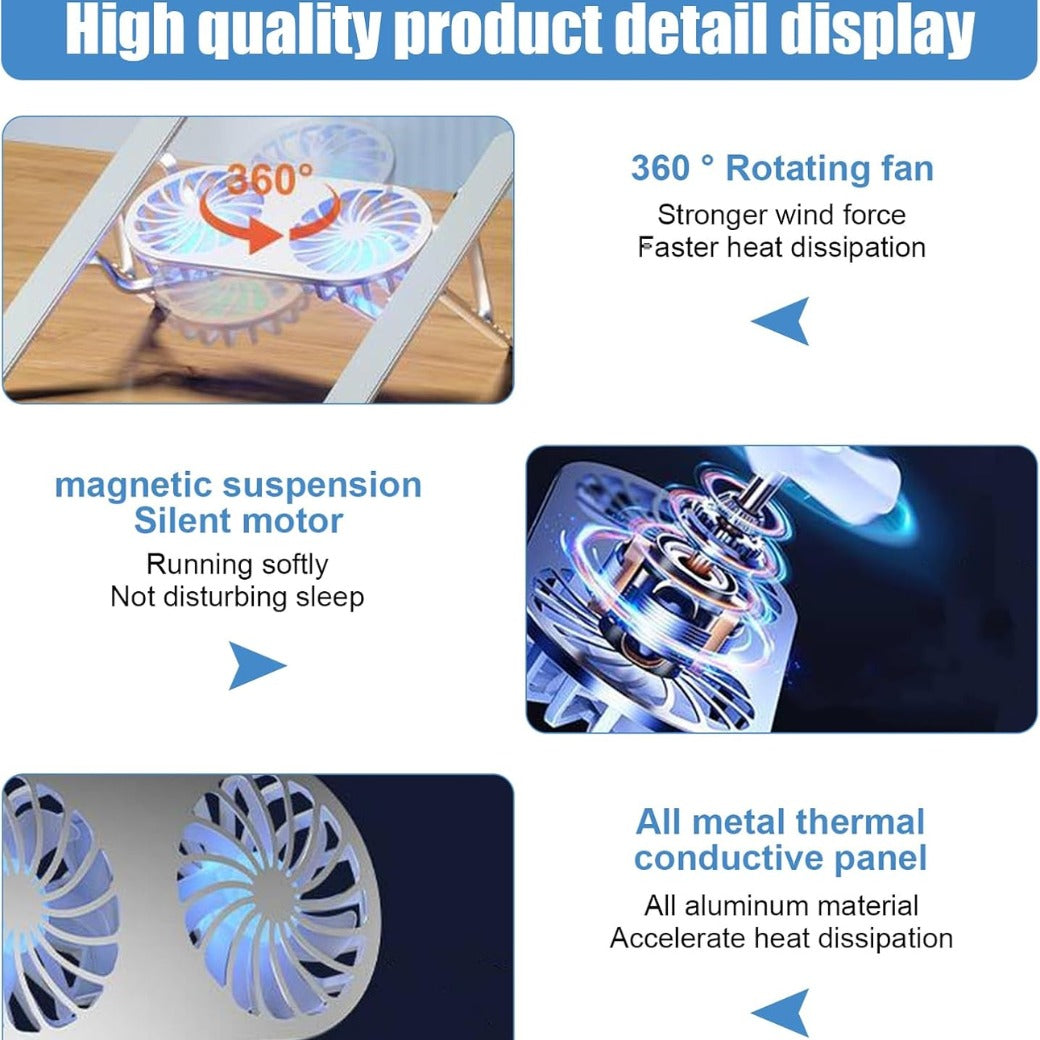 Laptop Cooling Base, Foldable Laptop Stand, Laptop Cooling System Stand with 2 Silent Fan, Adjustable Height, LED Lights, for 10 – 15.6 Inch Laptops