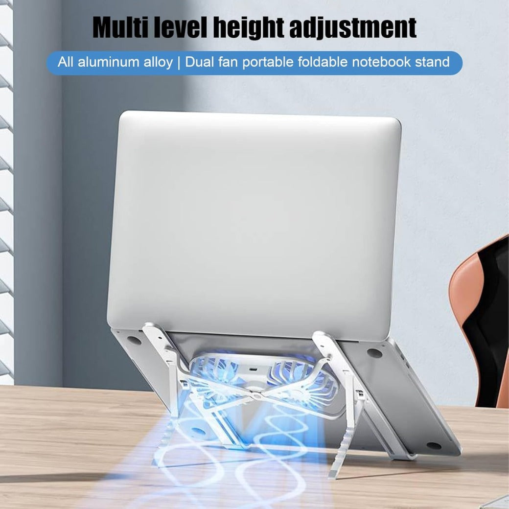Laptop Cooling Base, Foldable Laptop Stand, Laptop Cooling System Stand with 2 Silent Fan, Adjustable Height, LED Lights, for 10 – 15.6 Inch Laptops