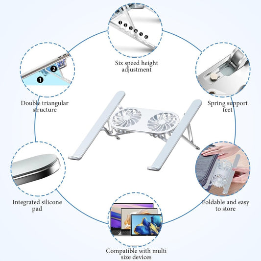 Laptop Cooling Base, Foldable Laptop Stand, Laptop Cooling System Stand with 2 Silent Fan, Adjustable Height, LED Lights, for 10 – 15.6 Inch Laptops