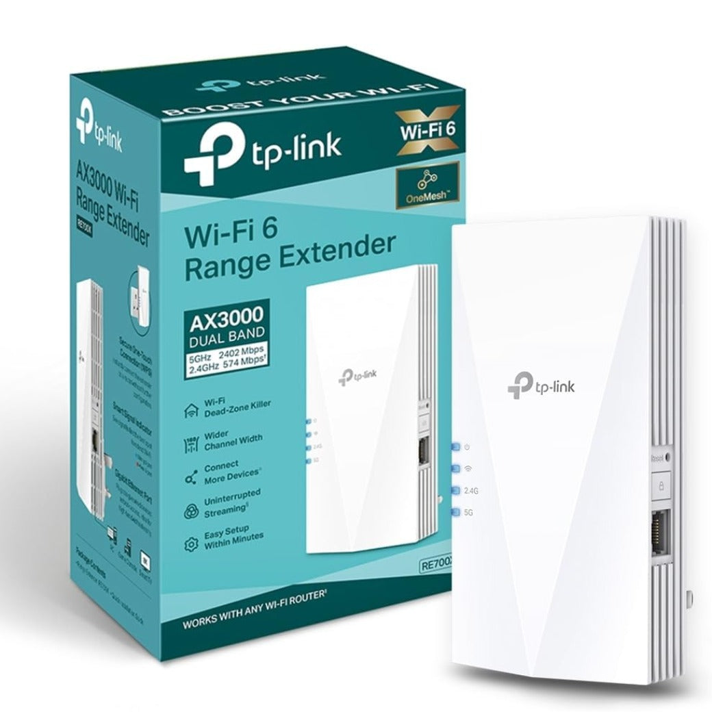 TP-Link RE700X WiFi 6 AX3000Mbps WiFi Extender Booster, Internet Booster, Gigabit Ethernet Port, WiFi Booster Range Extender, EasyMesh, Access Point, WiFi Repeater, App Control Easy Setup, UK Plug