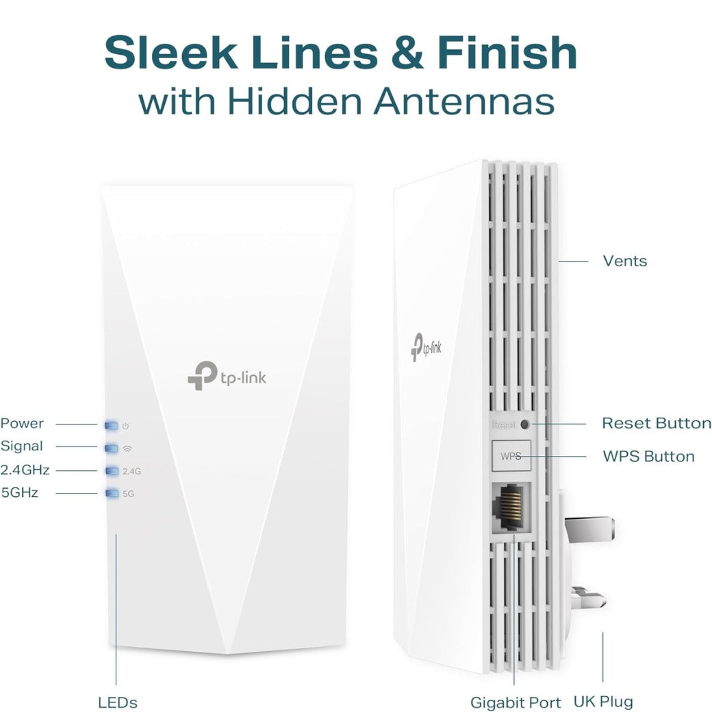 TP-Link RE700X WiFi 6 AX3000Mbps WiFi Extender Booster, Internet Booster, Gigabit Ethernet Port, WiFi Booster Range Extender, EasyMesh, Access Point, WiFi Repeater, App Control Easy Setup, UK Plug