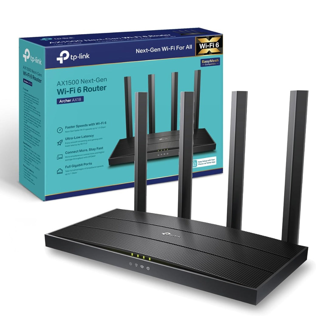 TP-Link Archer AX18 WiFi 6 Router - AX1500 Mbps, Gigabit Ethernet, VPN Server, Easy Setup, WPA3 Cybersecurity, Gaming Router for Xbox/PS4/Steam