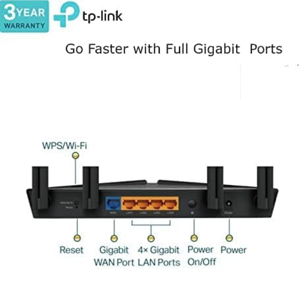 TP-Link Archer AX53 AX3000Mbps Dual-Band WiFi 6 Router, Fast Full Gigabit Ports, Ultra-Low Latency, EasyMesh Compatible, WPA3, Optimal for Gaming, Works with Alexa, Client & Server VPN